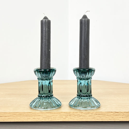 Set of 2 Glass Candlestick Holders – Blue