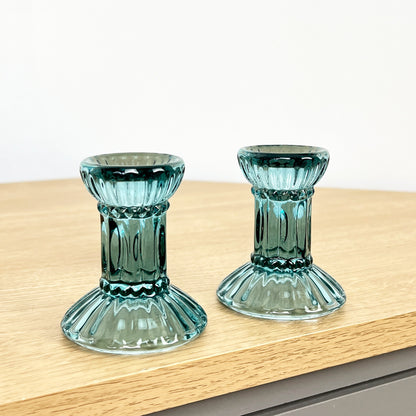 Set of 2 Glass Candlestick Holders – Blue