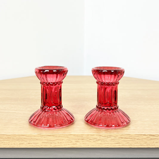 Set of 2 Glass Candlestick Holders – Funky Pink