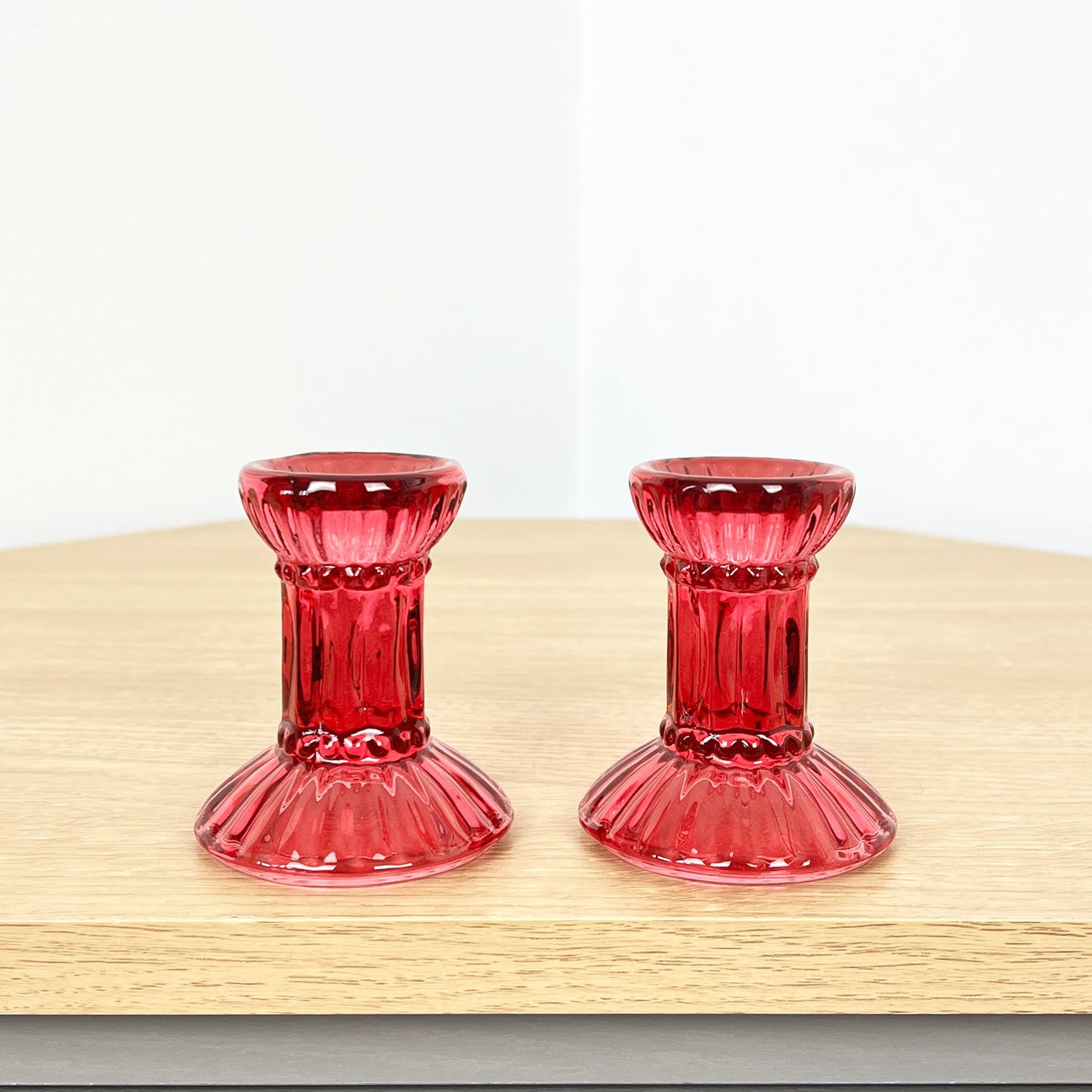 Set of 2 Glass Candlestick Holders – Funky Pink