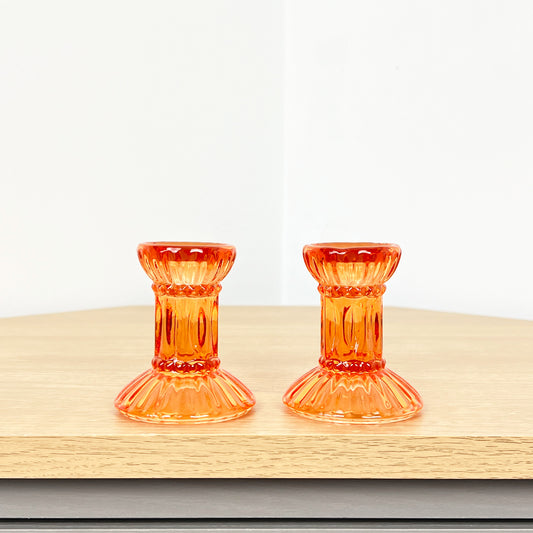 Set of 2 Glass Candlestick Holders – Orange