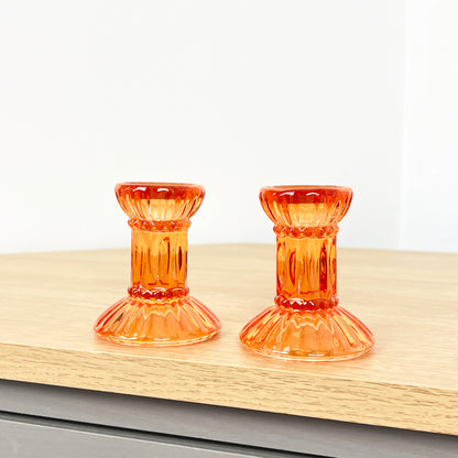 Set of 2 Glass Candlestick Holders – Orange