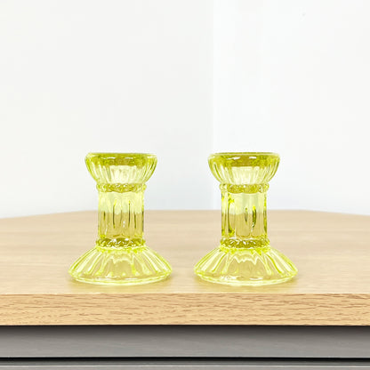 Set of 2 Glass Candlestick Holders – Lime Green
