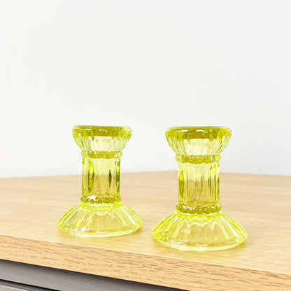 Set of 2 Glass Candlestick Holders – Lime Green