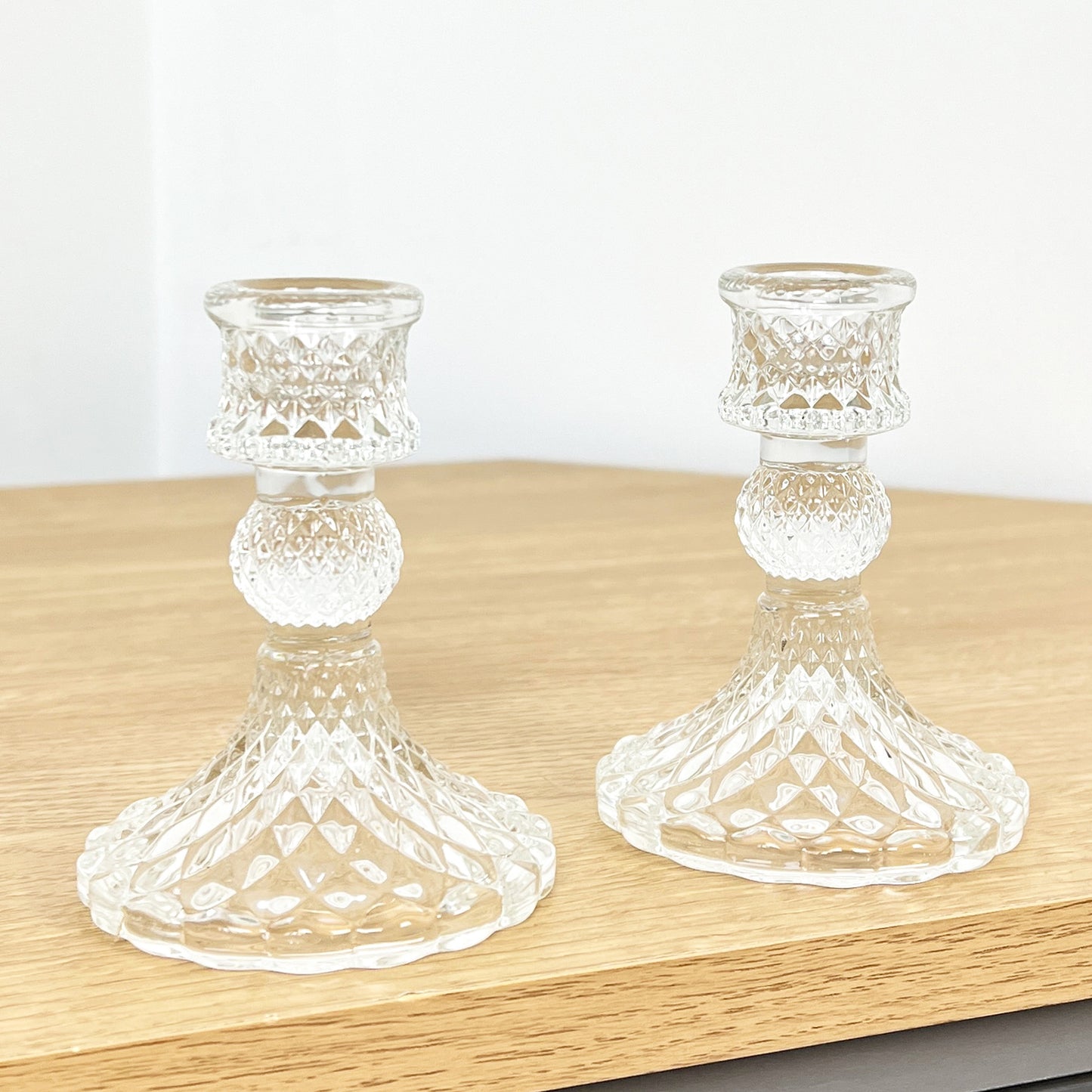 Set of 2 Glass Candlestick Holders – Clear