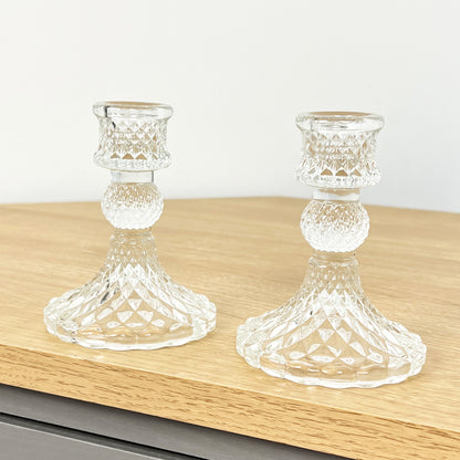Set of 2 Glass Candlestick Holders – Clear