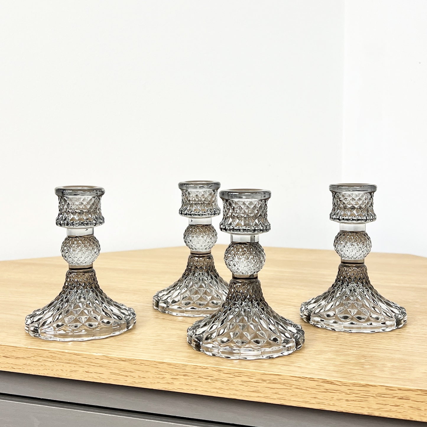 Set of 4 Glass Candle Holders – Smoke Grey