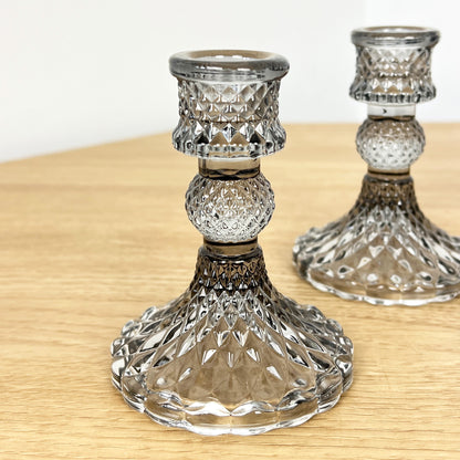 Set of 4 Glass Candle Holders – Smoke Grey