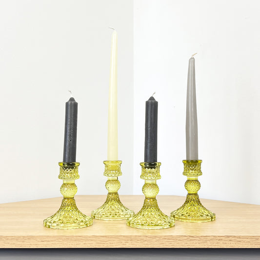 Set of 4 Glass Candle Holders – Lime Green