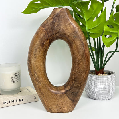 32cm Tall Oval Wooden Vase