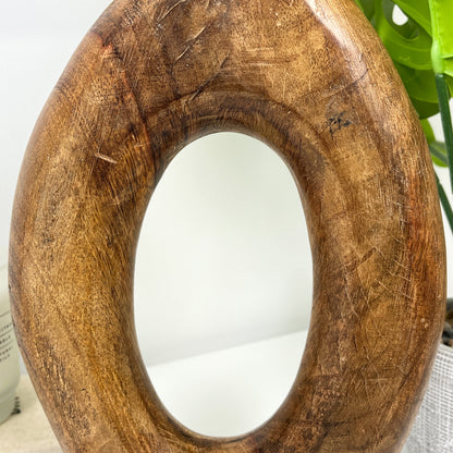 32cm Tall Oval Wooden Vase