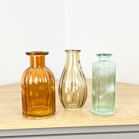Bud Vase Set of 3 - Coloured Glass Amber Mix