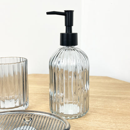 Bathroom Sink Accessories Set - Grey Ribbed Glass