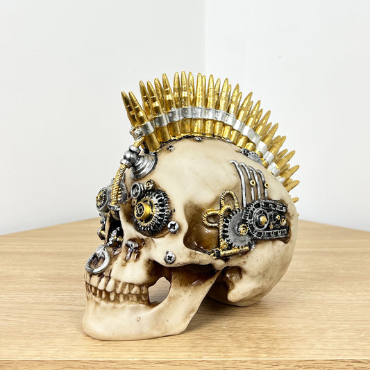 19cm Steampunk Skull with Bullet Mohawk