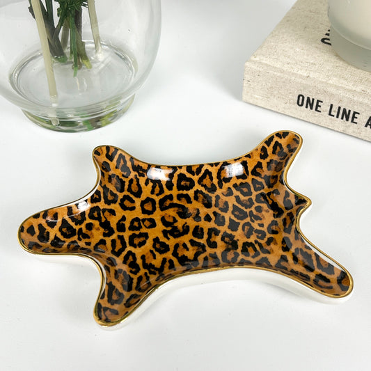 Ceramic Leopard Print Rug Trinket Dish –  Dark Print