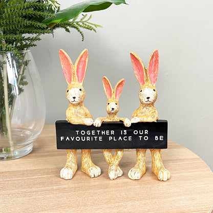 Family of Three Rabbits Ornament - ‘Together is our favourite place to be’ Plaque