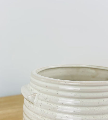 Ribbed Ceramic Plant Pot Holder - Neutral Home Decoration