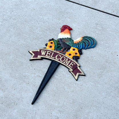 Rooster Welcome Lawn Sign with Stake