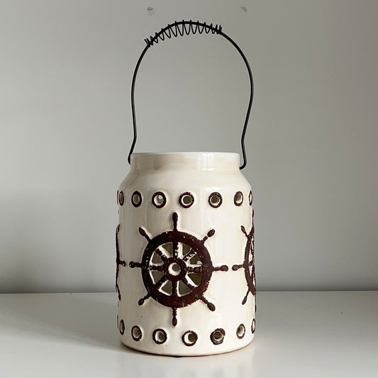 9" Ship's Wheel Ceramic Lantern