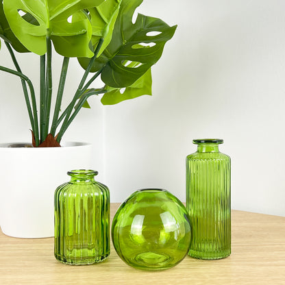 3 Piece Glass Bud Vase Set - Green