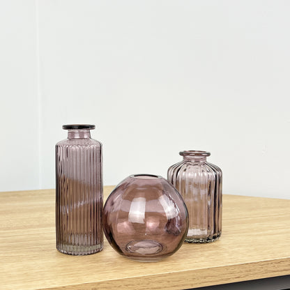 3 Piece Glass Bud Vase Set - Violet