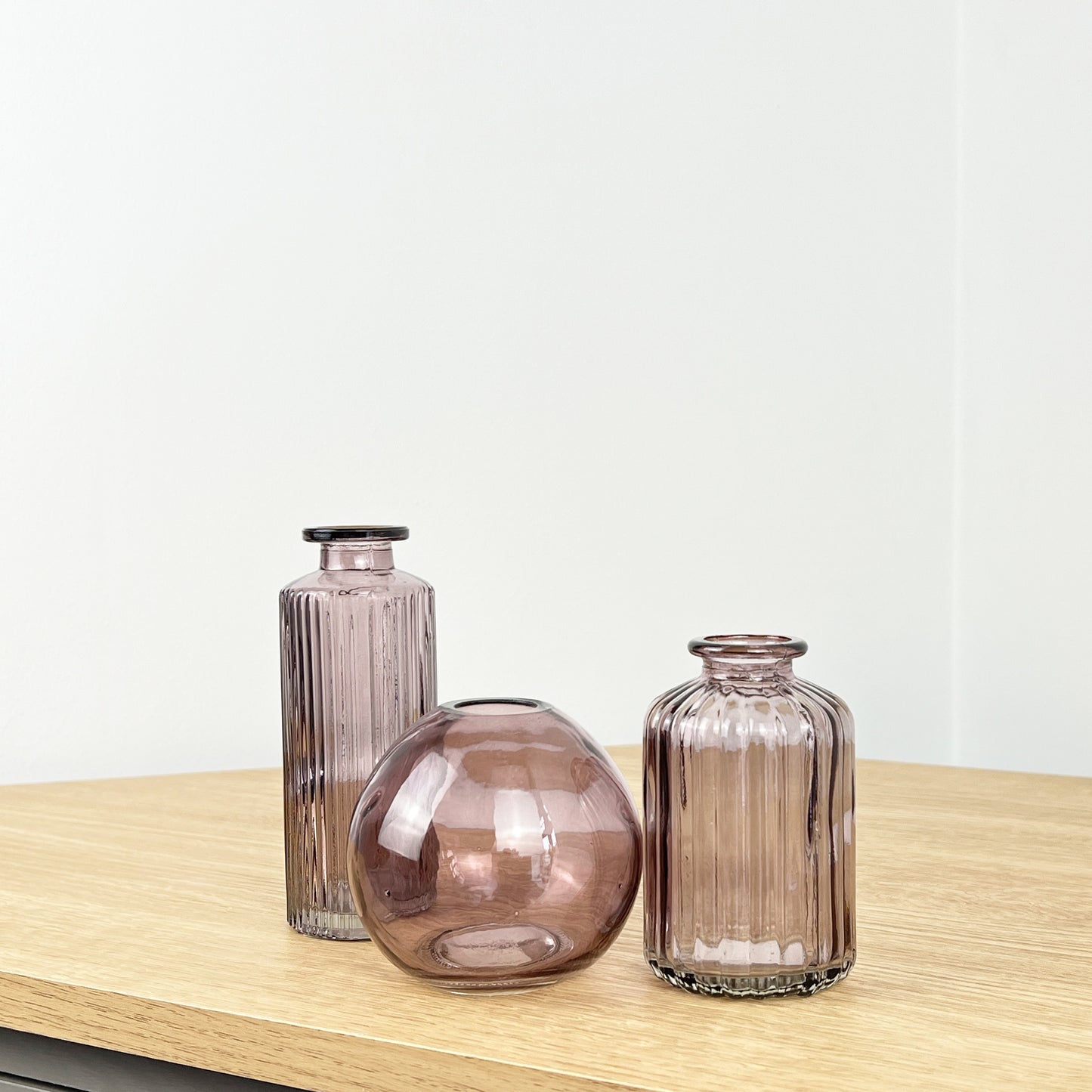 3 Piece Glass Bud Vase Set - Violet