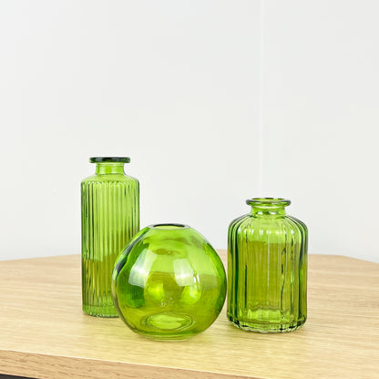 3 Piece Glass Bud Vase Set - Green