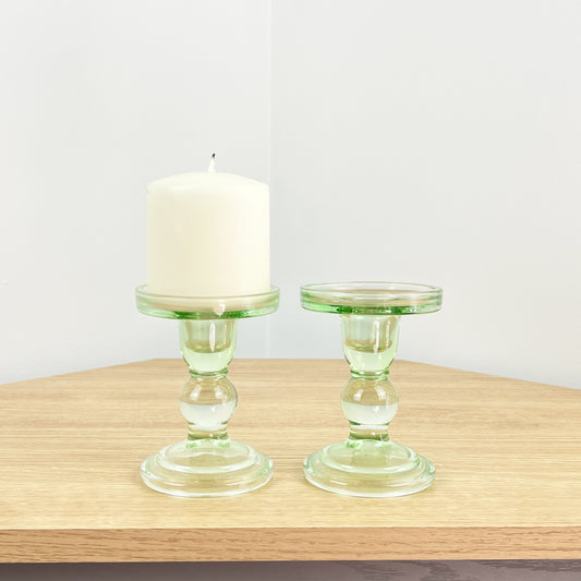 Set of 2 Clear Glass Candle Holders
