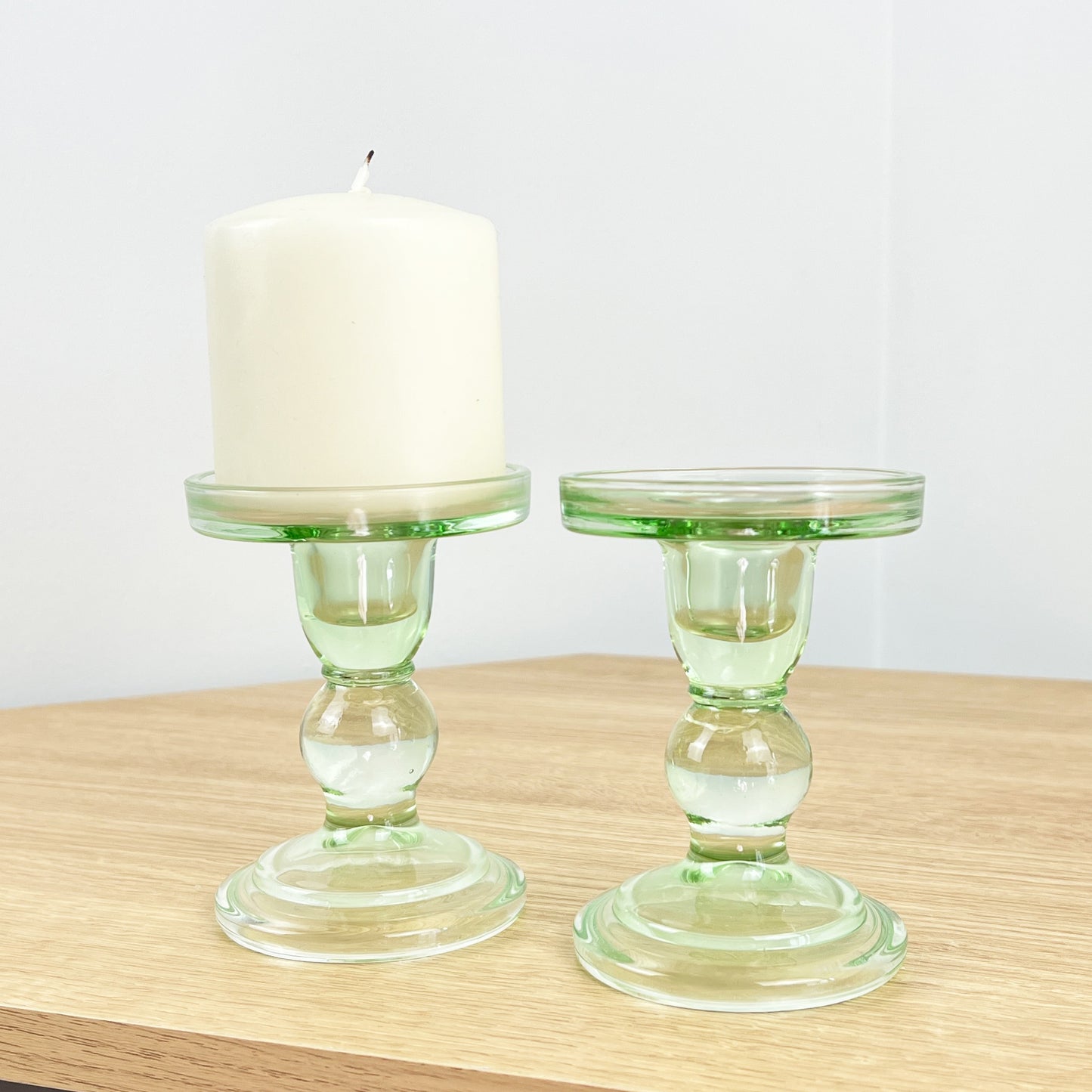 Set of 2 Clear Glass Candle Holders