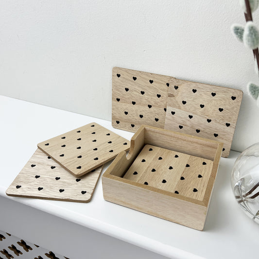 Hearts Wooden Coasters with Holder