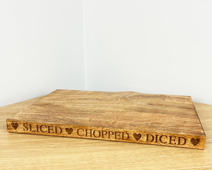 Mango Wood Chopping Board - 'Sliced Chopped Diced'