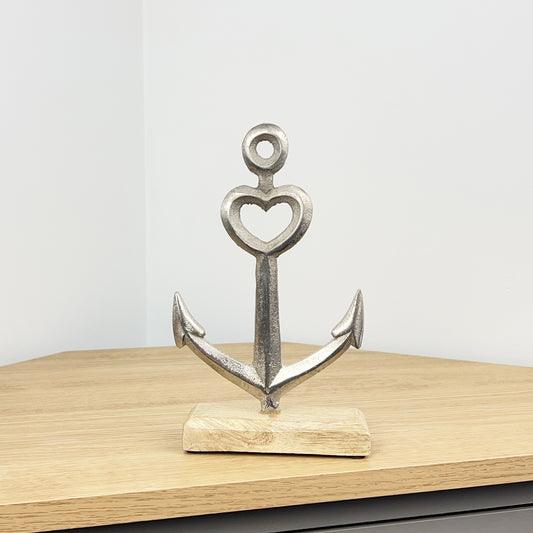 Love Heart Anchor on Wood Ornament