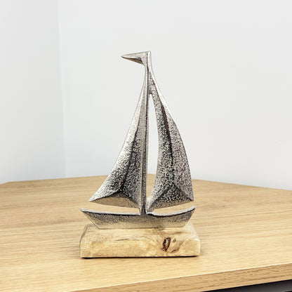 Metal Boat on Wood Ornament