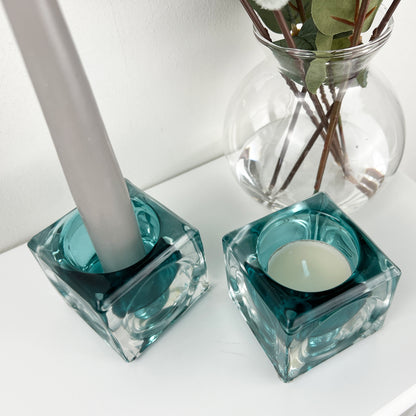 Pair of Glass Block Candle Holders