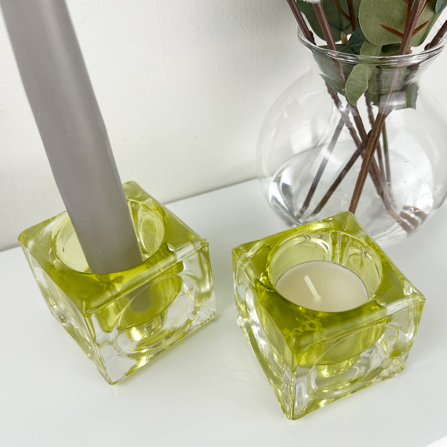 Pair of Glass Block Candle Holders
