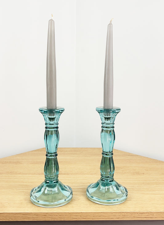 Pair of 8” Candlestick Holders – Bright Blue