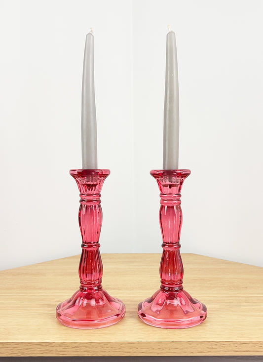 Pair of 8” Candlestick Holders – Bright Pink