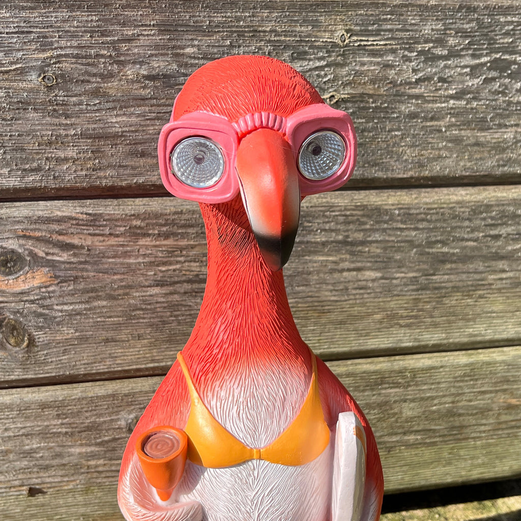 34cm Bikini Flamingo Garden Ornament with Light Up Eyes - Resin