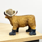 Small 17cm Straw Hat & Wellies Highland Cow Ornament / Figurine - Resin