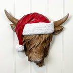Festive Highland Cow Head Wall Art Sculpture - Resin