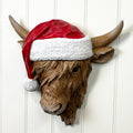 Festive Highland Cow Head Wall Art Sculpture - Resin