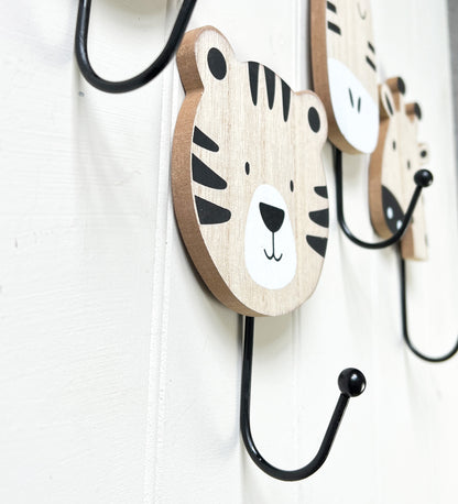 Set of 4 Safari Animal Wall Storage Hooks - Wooden