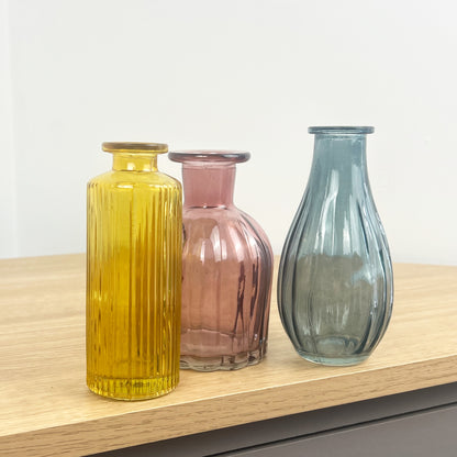 3 Piece Glass Bud Vase Set - Eclectic Mix