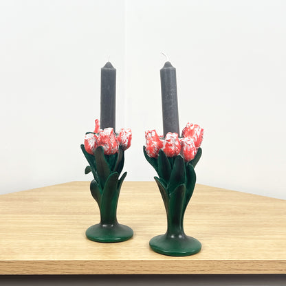 Set of 2 Floral Tulip Candle Holders – Resin