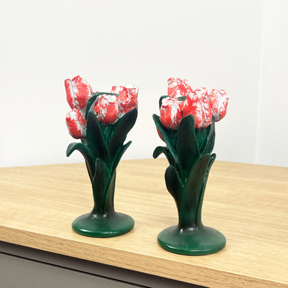 Set of 2 Floral Tulip Candle Holders – Resin