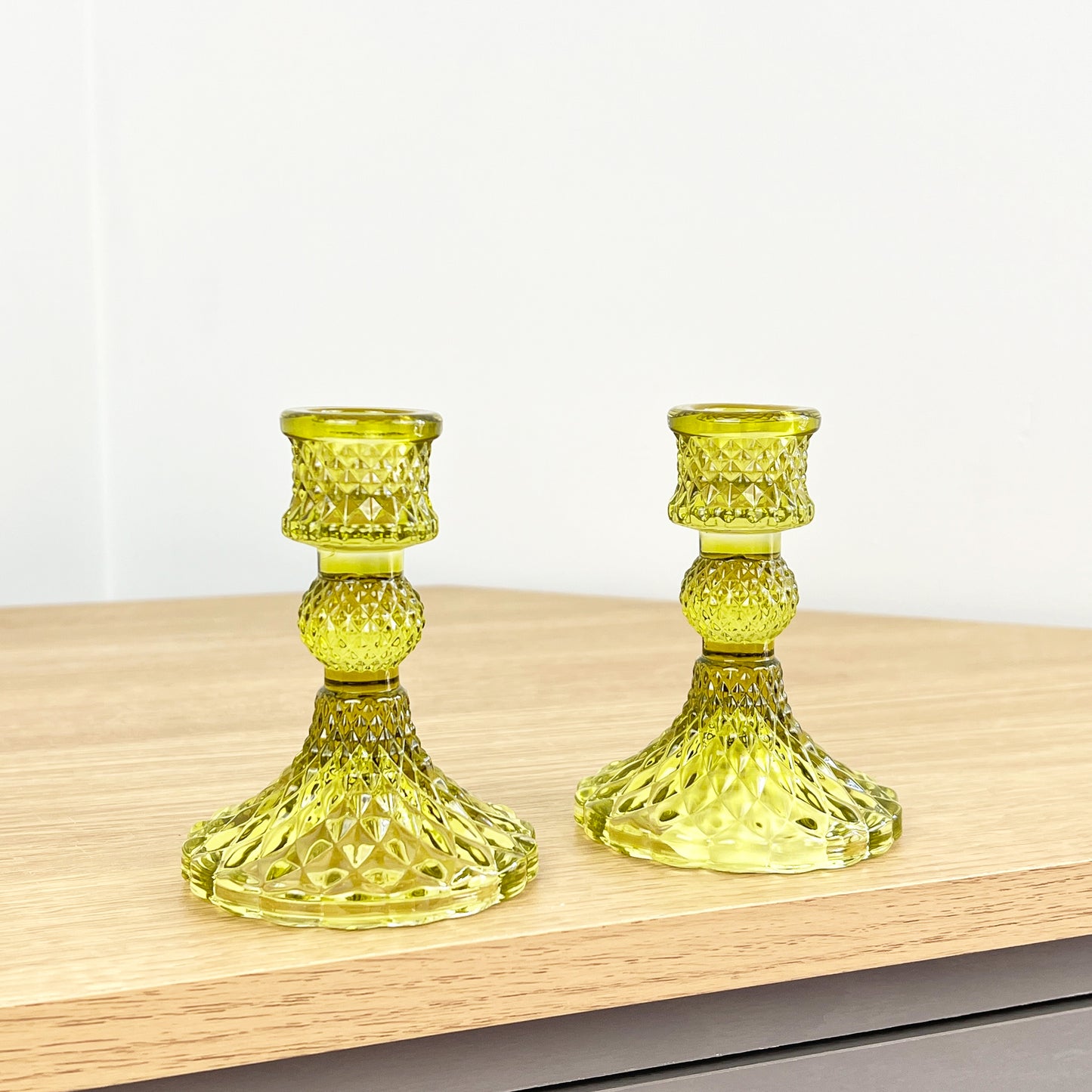 Pair of 4” Candlestick Holders – Bright Green