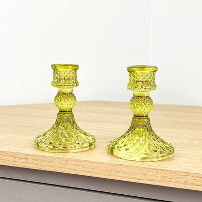 Pair of 4” Candlestick Holders – Bright Green