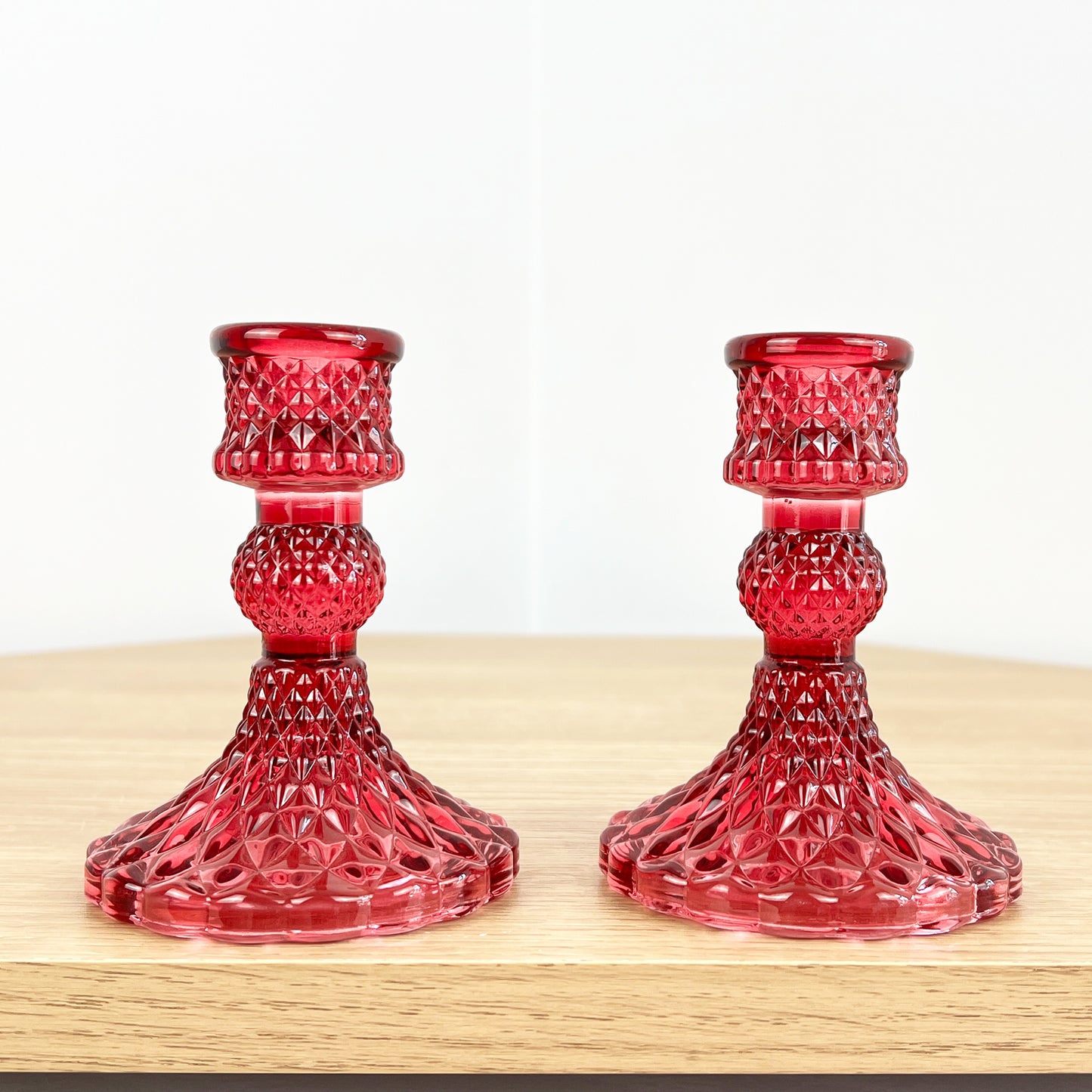 Set of 2 Glass Candlestick Holders – Funky Pink