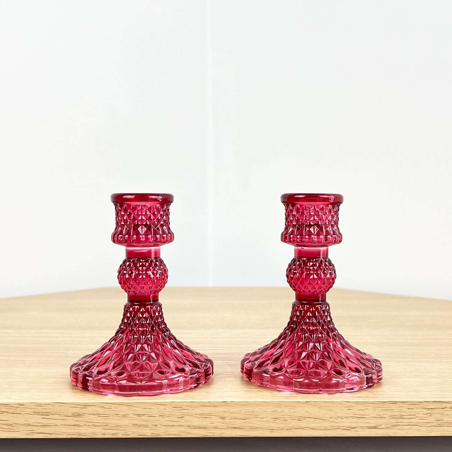 Set of 2 Glass Candlestick Holders – Funky Pink