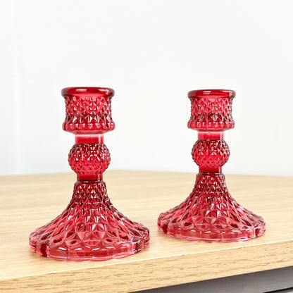 Set of 2 Glass Candlestick Holders – Funky Pink